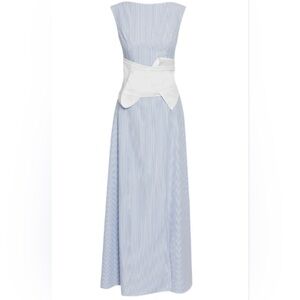 MEHTAP ELAIDI CORSET BELTED STRIPE DRESS